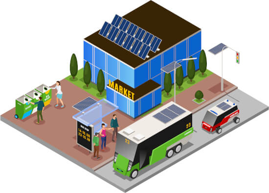Panneaux solaires sur des commerces